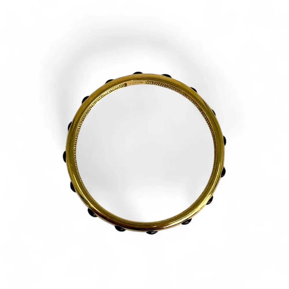 J Crew Bangle Bracelet Shiny Gold Tone with Black Raised Cabochons